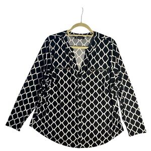 INC Black and White Diamond Pattern Blouse Size 1X